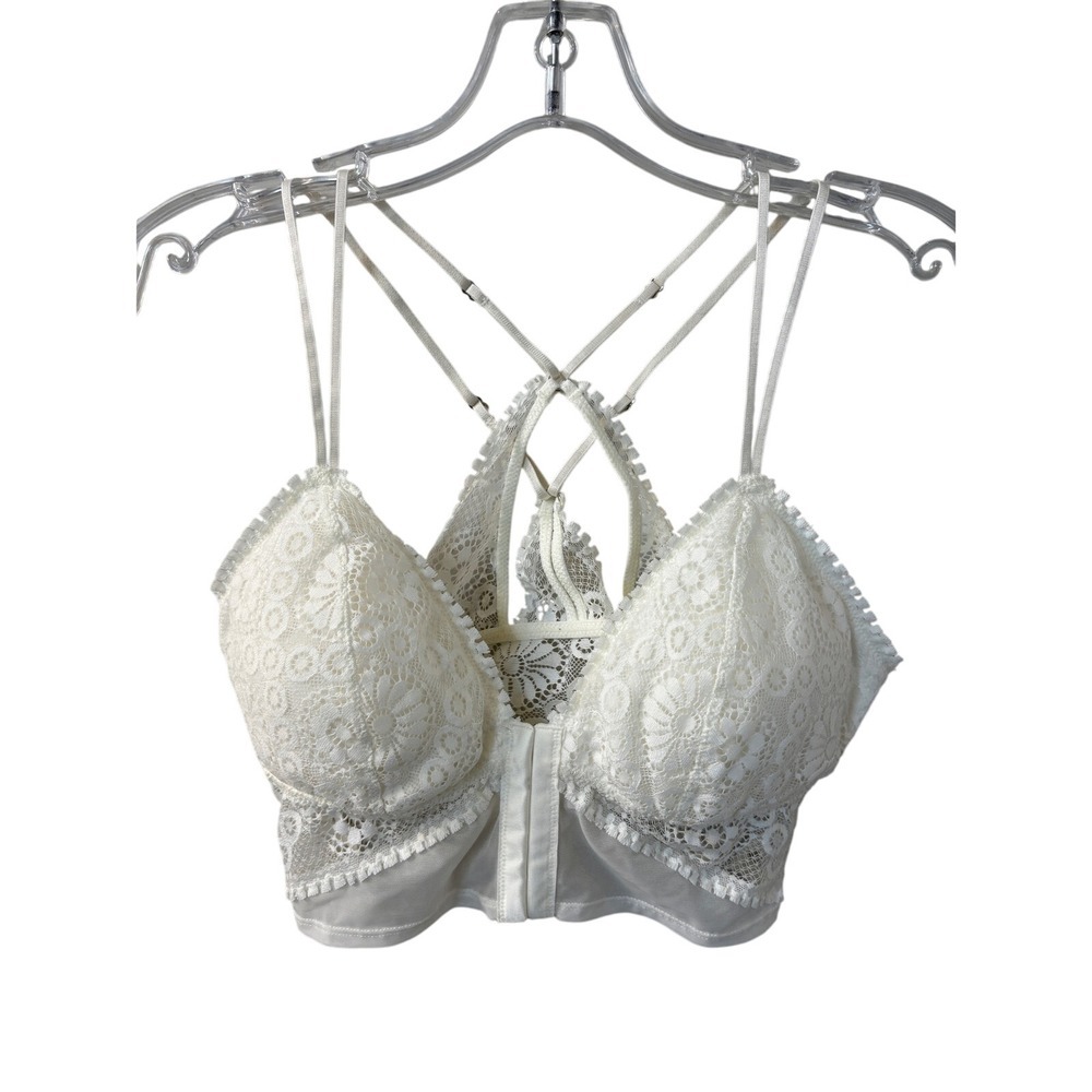 Aerie Joy Lace Padded Longline Bralette Ivory Adjustable Straps Sz M‎
